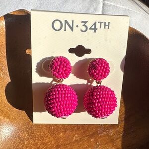 ON·34TH Hot Pink Beaded Double Drop Earrings